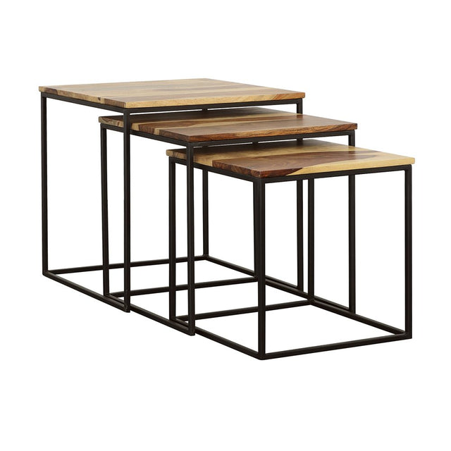 3 Pc Nesting Table - Belcourt 3-piece Square Nesting Tables Natural and Black