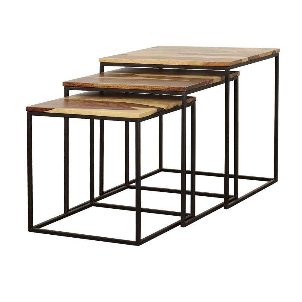 3 Pc Nesting Table - Belcourt 3-piece Square Nesting Tables Natural and Black