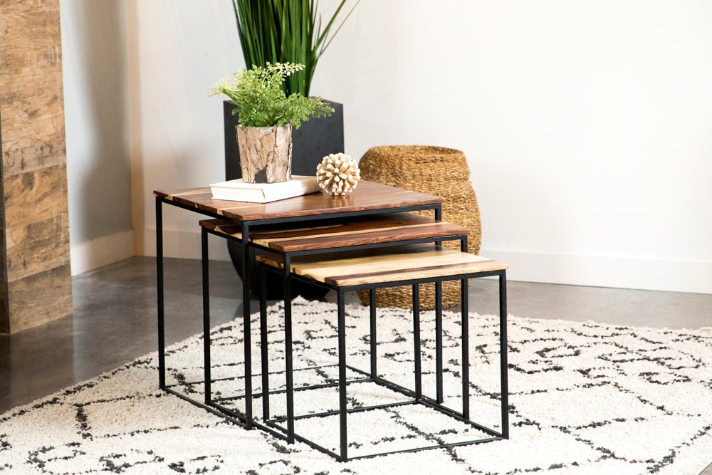3 Pc Nesting Table - Belcourt 3-piece Square Nesting Tables Natural and Black