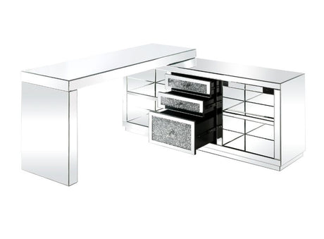 Acme - Noralie Writing Desk 93118 Mirrored & Faux Diamonds