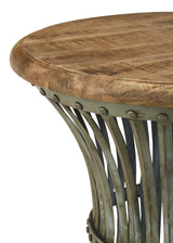 Side Table - Matyas Round Accent Table with Natural Top and Blue Distressed Base