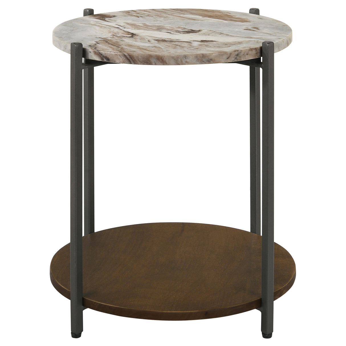 Side Table - Noemie Round Accent Table with Marble Top White and Gunmetal