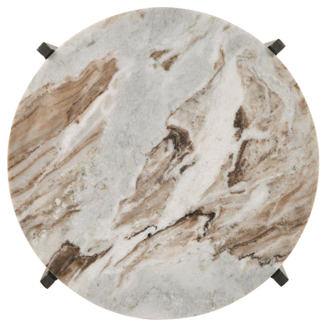 Side Table - Noemie Round Accent Table with Marble Top White and Gunmetal