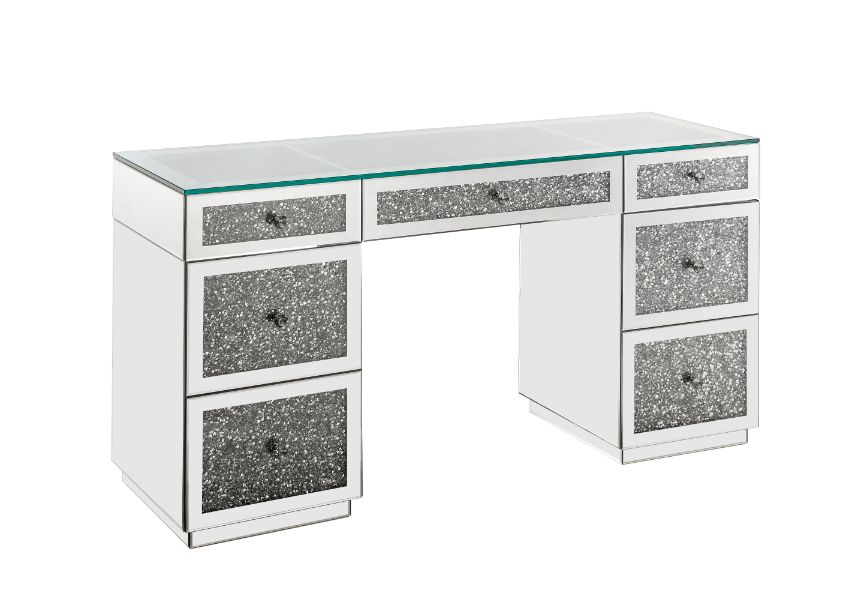 Acme - Noralie Writing Desk 93120 Mirrored & Faux Diamonds