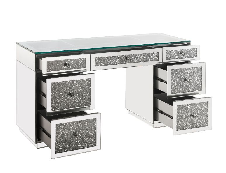 Acme - Noralie Writing Desk 93120 Mirrored & Faux Diamonds