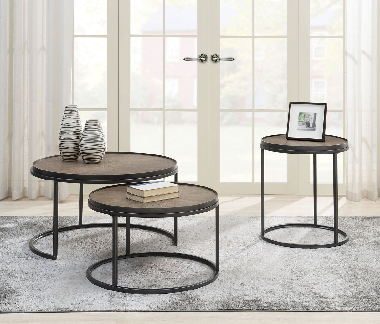 Rodrigo 2 - piece Round Nesting Tables Weathered Elm | Coaster | Home Elegance USA