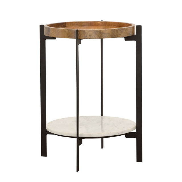 Adhvik Round Accent Table with Marble Shelf Natural and Black | Coaster - 931218 - Home Elegance USA - 1