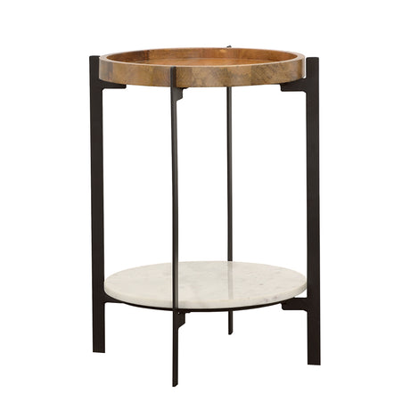 Side Table - Adhvik Round Accent Table with Marble Shelf Natural and Black