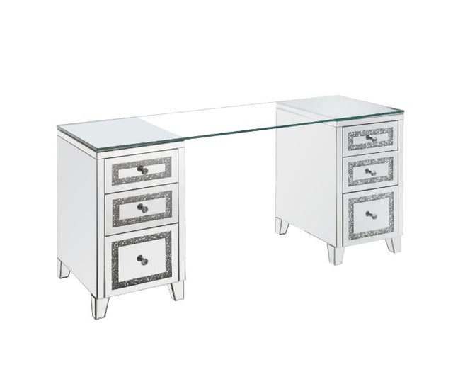 Acme - Noralie Writing Desk 93124 Mirrored & Faux Diamonds