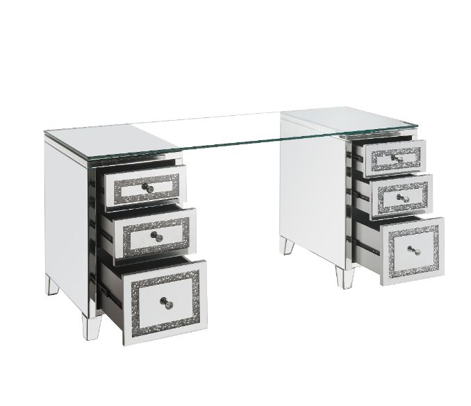 Acme - Noralie Writing Desk 93124 Mirrored & Faux Diamonds