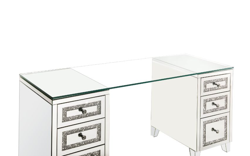 Acme - Noralie Writing Desk 93124 Mirrored & Faux Diamonds