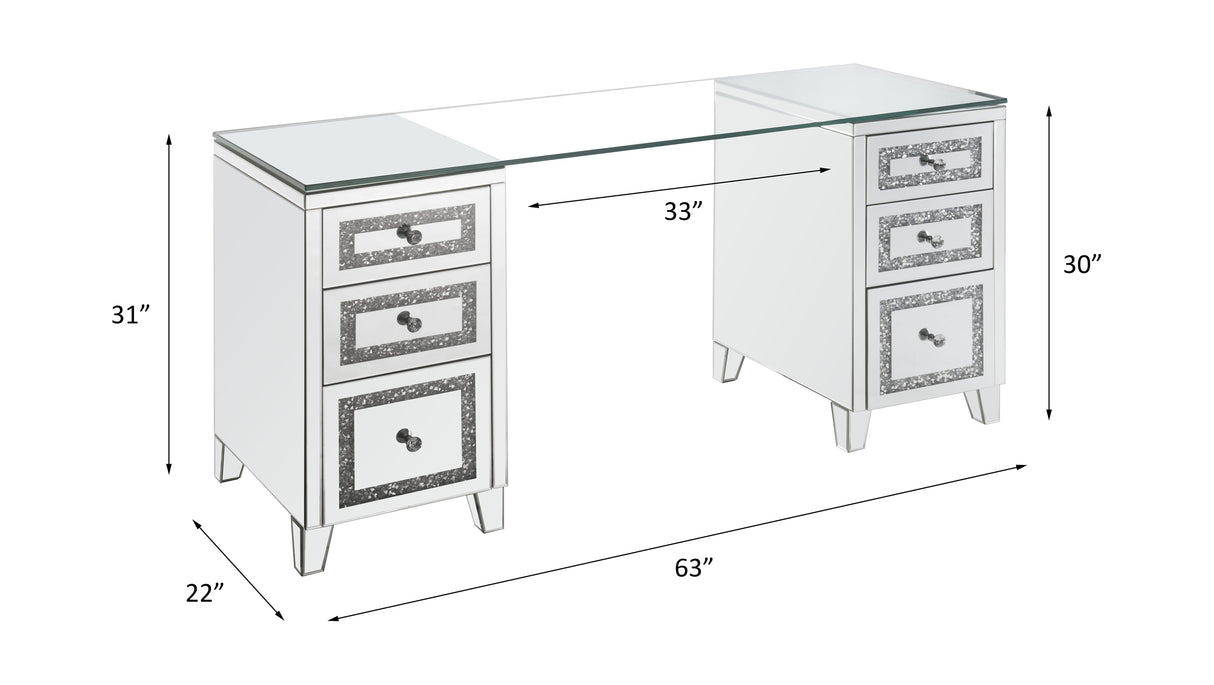 Acme - Noralie Writing Desk 93124 Mirrored & Faux Diamonds