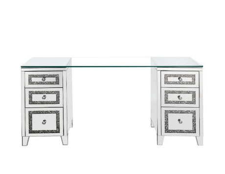 Acme - Noralie Writing Desk 93124 Mirrored & Faux Diamonds