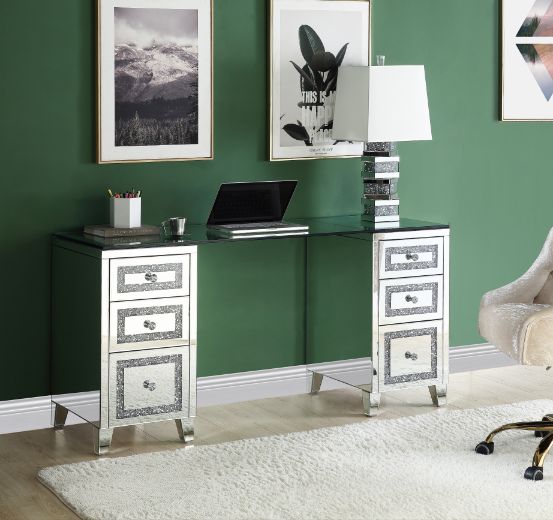 Acme - Noralie Writing Desk 93124 Mirrored & Faux Diamonds