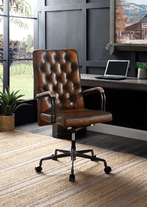 Acme - Noknas Office Chair 93175 Brown Top Grain Leather