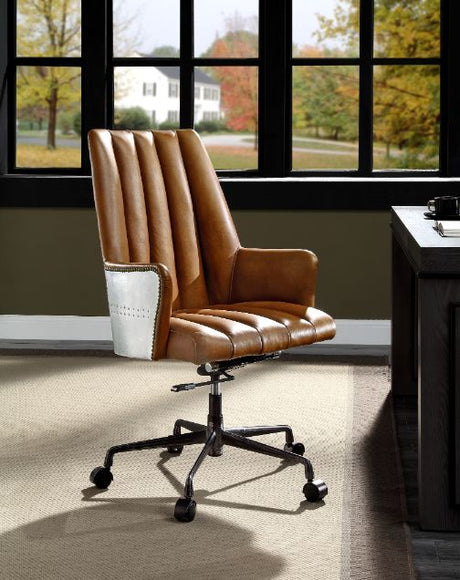 Acme - Salvol Office Chair 93176 Sahara Top Grain Leather & Aluminum