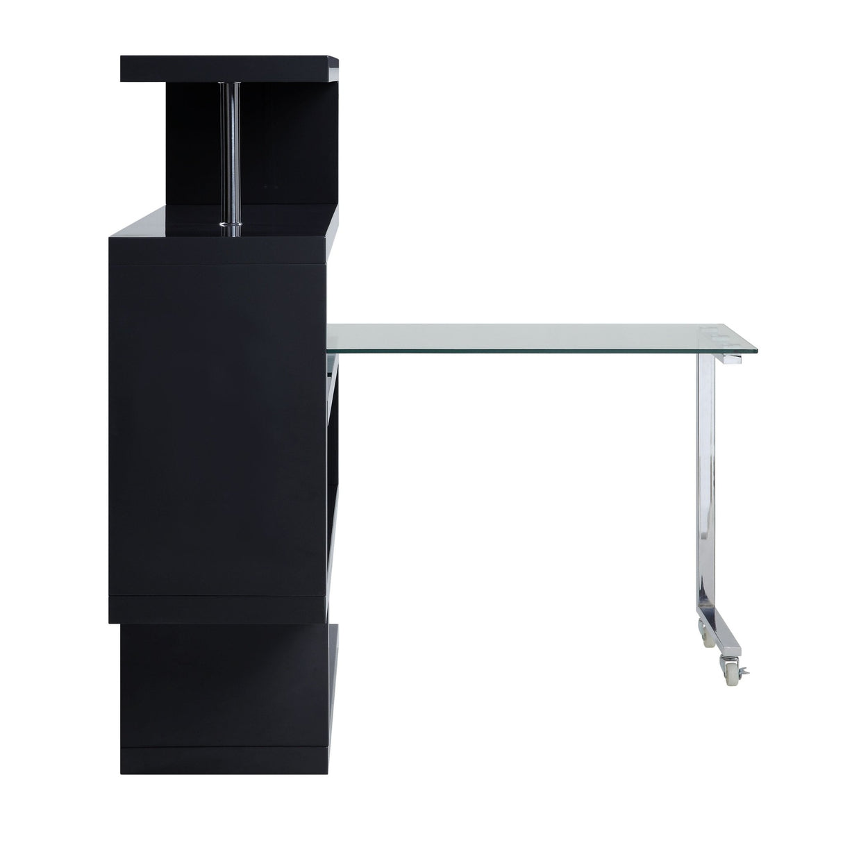 Buck II Writing Desk W/Bookshelf 93177 Clear Glass, Chrome & Black High Gloss Finish | Acme - 93177 - Home Elegance USA - 3