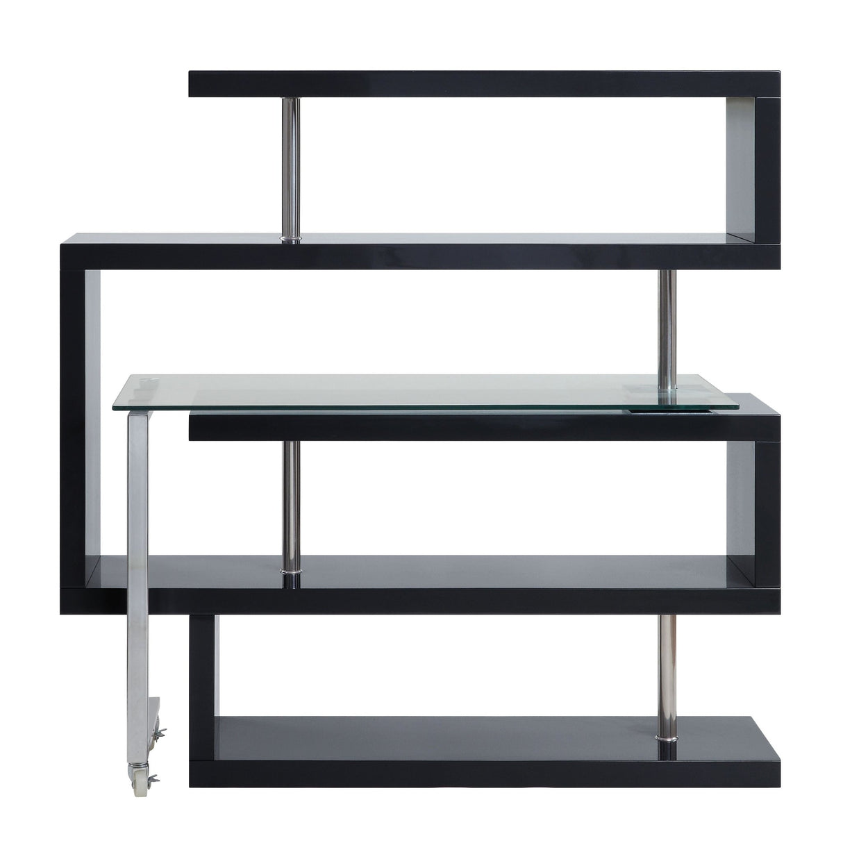 Buck II Writing Desk W/Bookshelf 93177 Clear Glass, Chrome & Black High Gloss Finish | Acme - 93177 - Home Elegance USA - 5