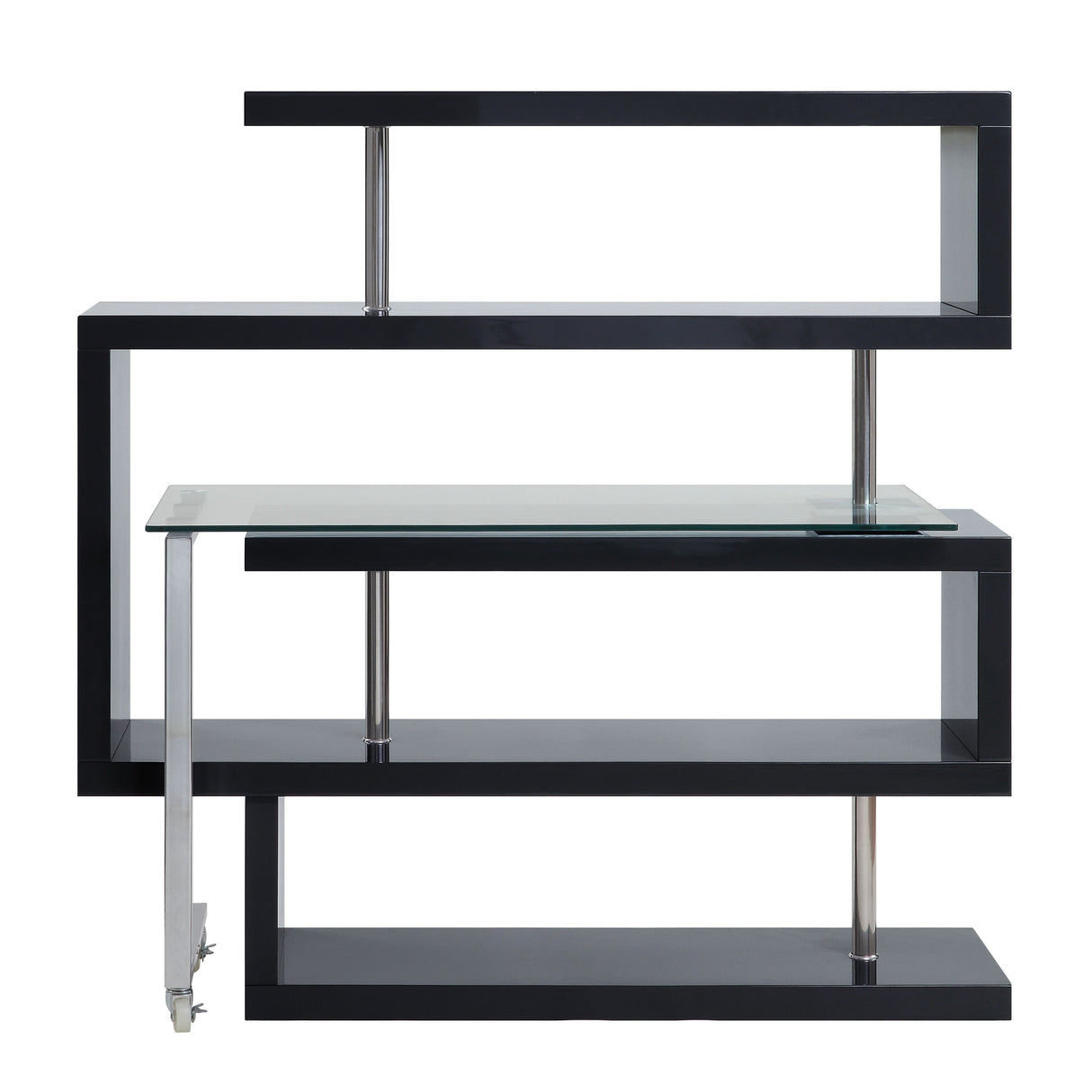 Acme - Buck II Writing Desk W/Bookshelf 93177 Clear Glass, Chrome & Black High Gloss Finish