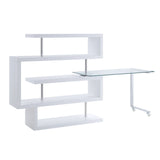 Buck II Writing Desk W/Bookshelf 93179 Clear Glass, Chrome & White High Gloss Finish | Acme - 93179 - Home Elegance USA - 2