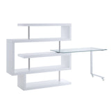 Acme - Buck II Writing Desk W/Bookshelf 93179 Clear Glass, Chrome & White High Gloss Finish