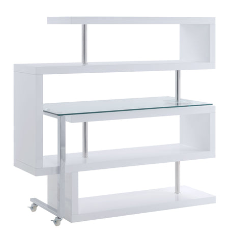 Acme - Buck II Writing Desk W/Bookshelf 93179 Clear Glass, Chrome & White High Gloss Finish