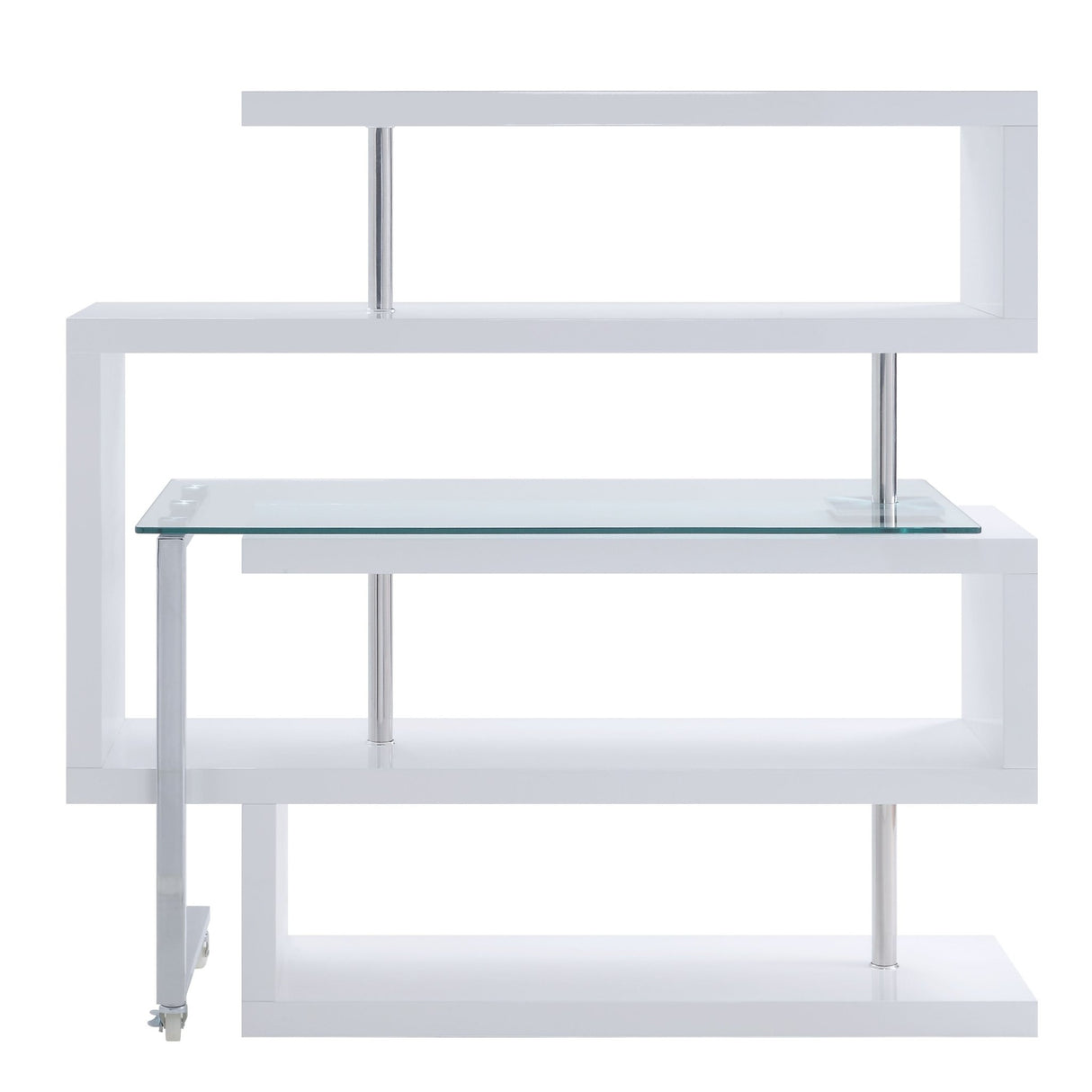 Buck II Writing Desk W/Bookshelf 93179 Clear Glass, Chrome & White High Gloss Finish | Acme - 93179 - Home Elegance USA - 5