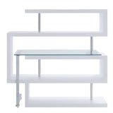 Buck II Writing Desk W/Bookshelf 93179 Clear Glass, Chrome & White High Gloss Finish | Acme - 93179 - Home Elegance USA - 5