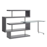 Buck II Writing Desk W/Bookshelf 93181 Clear Glass, Chrome & Gray High Gloss Finish | Acme - 93181 - Home Elegance USA - 2