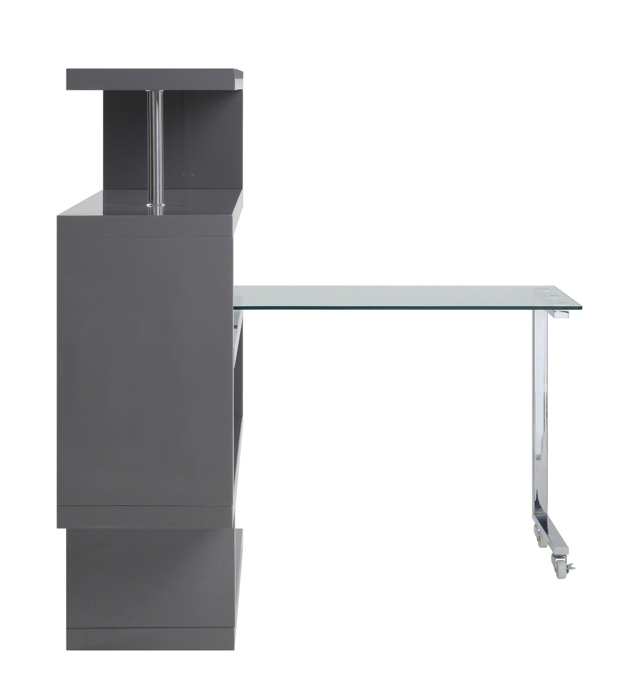 Buck II Writing Desk W/Bookshelf 93181 Clear Glass, Chrome & Gray High Gloss Finish | Acme - 93181 - Home Elegance USA - 3