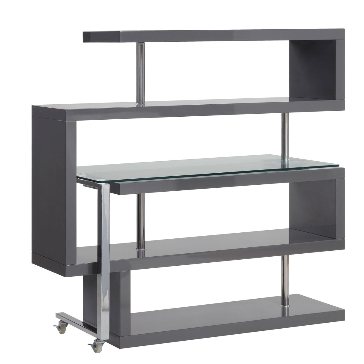 Buck II Writing Desk W/Bookshelf 93181 Clear Glass, Chrome & Gray High Gloss Finish | Acme - 93181 - Home Elegance USA - 4