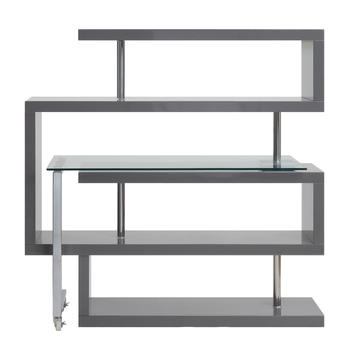 Buck II Writing Desk W/Bookshelf 93181 Clear Glass, Chrome & Gray High Gloss Finish | Acme - 93181 - Home Elegance USA - 5