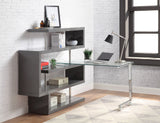 Buck II Writing Desk W/Bookshelf 93181 Clear Glass, Chrome & Gray High Gloss Finish | Acme - 93181 - Home Elegance USA - 6