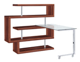 Acme - Buck II Writing Desk W/Bookshelf 93183 Clear Glass, Chrome & Walnut High Gloss Finish