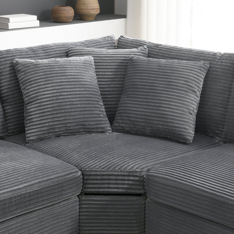 106' Convertible L Shaped Sectional Sofa,Corduroy Corner Couch with Armrest Storage,Cup Holders,USB Charger,Irregular Corner,Oversized Comfy Modular Sofa for Living Room,Apartment,2 Colors - sold by Home Elegance USA