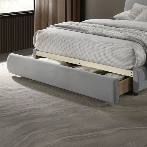 Light Gray Velvet Upholstered 1pc Queen Size Bed Curved Design Headboard Storage FB Bedroom Furniture Bedframe