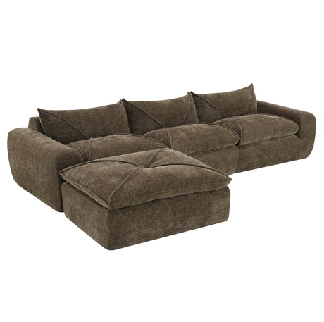 116'' Fully Compressed Sofa with High Density Foam, Integrated Backrest&Seat Cushion, Decorative Edging, Legless Design without Frame, No Assembly Required, Free Combination, Particle Chenille - sold by Home Elegance USA