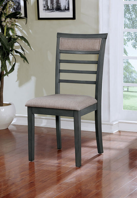 5 Pc Dining Table Set Weathered Gray Dining Chairs & Table Solid wood Beige Padded Fabric Cushions Slat Back Chair Dining Room Furniture - sold by Home Elegance USA
