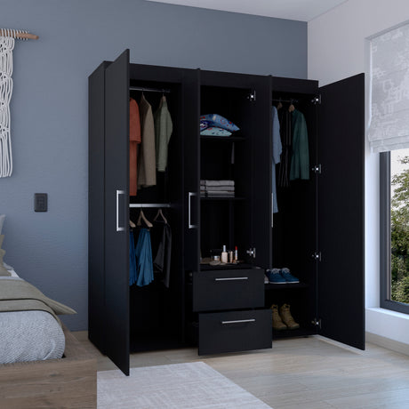 Wardrobe, Deluxe Armoire with Multiple Storage Options and Metal Accents, Black - sold by Home Elegance USA