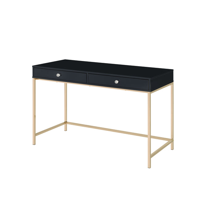 Acme - Ottey Writing Desk 93540 Black High Gloss & Gold Finish