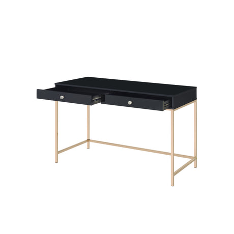 Acme - Ottey Writing Desk 93540 Black High Gloss & Gold Finish