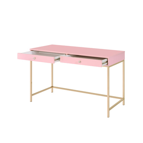 Acme - Ottey Writing Desk 93545 Pink High Gloss & Gold Finish