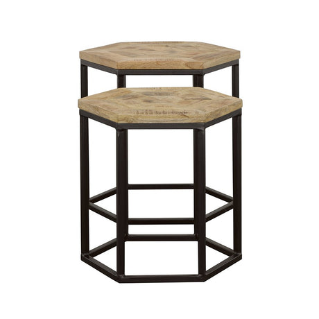 Adger 2 - piece Hexagon Nesting Tables Natural and Black | Coaster | Home Elegance USA