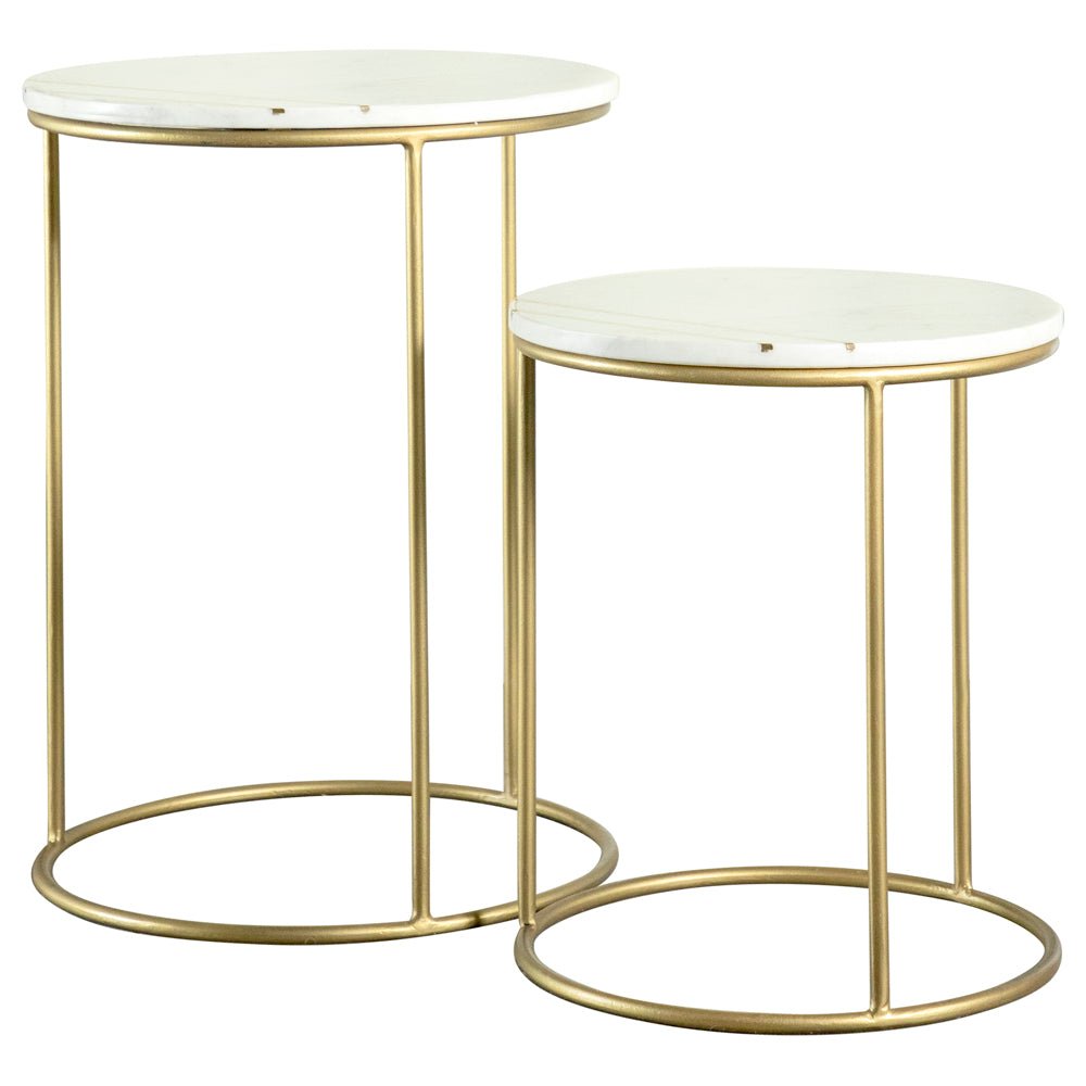 2 Pc Nesting Table - Vivienne 2-piece Round Marble Top Nesting Tables White and Gold