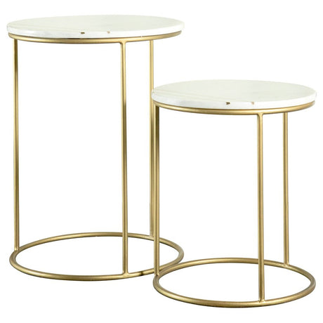 2 Pc Nesting Table - Vivienne 2-piece Round Marble Top Nesting Tables White and Gold