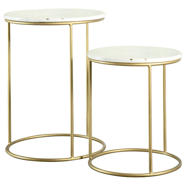 2 Pc Nesting Table - Vivienne 2-piece Round Marble Top Nesting Tables White and Gold