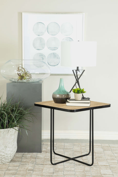 Side Table - Elyna Square Accent Table Travertine and Black