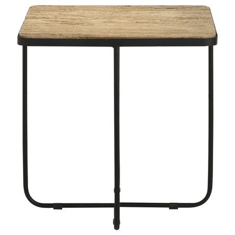 Side Table - Elyna Square Accent Table Travertine and Black