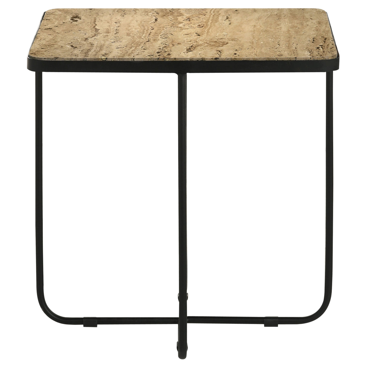 Side Table - Elyna Square Accent Table Travertine and Black