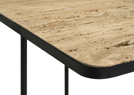 Side Table - Elyna Square Accent Table Travertine and Black